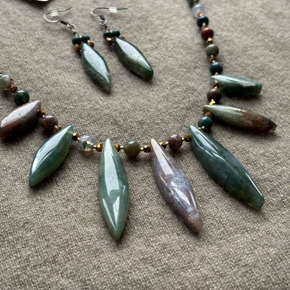 Indian Agate Necklace Earrings Set - handmade NWT